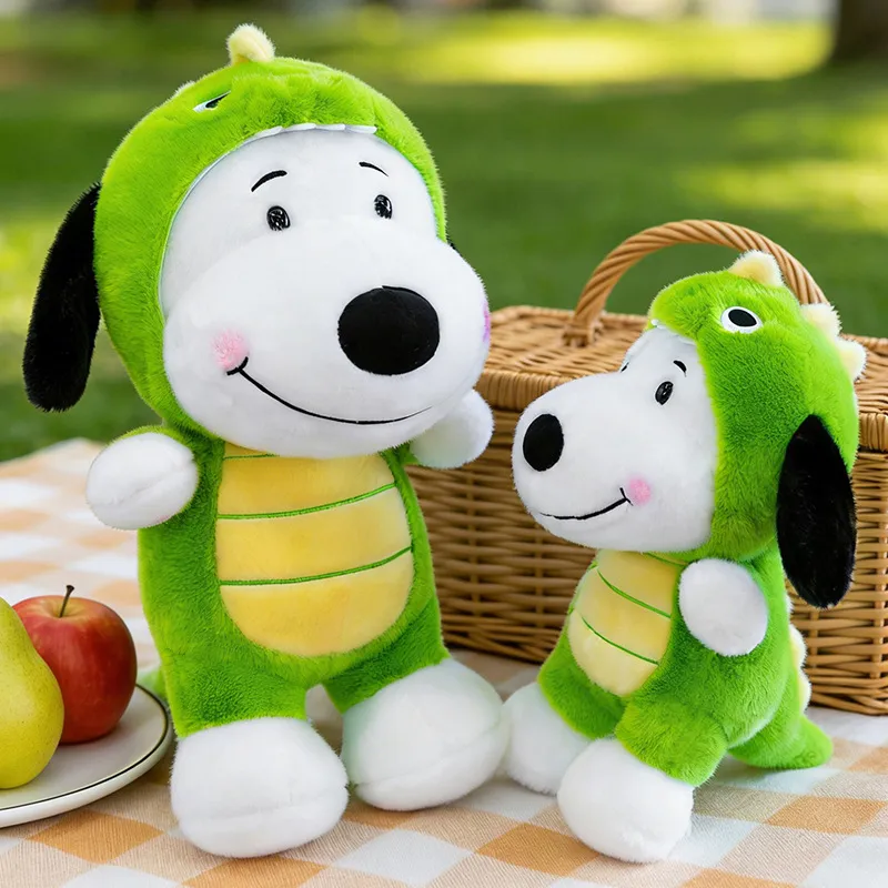 Dinosaur Snoopy Plush Toy – Cute Stuffed Beagle Puppy in Dino Costume, Soft Huggable Companion Pillow & Cartoon Gift for Kids